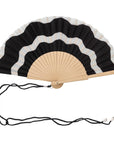 Black & White Wave Print Wooden Hand Fan