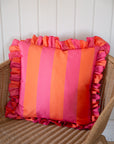 Outdoor Striped Ruffle Cushion Cover / Pink & Orange / 45 x 45 cm