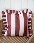 Outdoor Striped Ruffle Cushion Cover / Burgundy & Pink / 45 x 45 cm