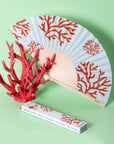 Coral Print Wooden Hand Fan