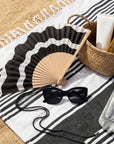 Black & White Wave Print Wooden Hand Fan