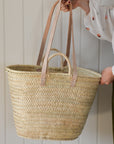Palm Market Basket - Leather Handles Large