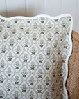Scalloped Edge Cushion Cover / Sage Block Print Floral / 45 x 45 cm