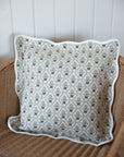 Scalloped Edge Cushion Cover / Sage Block Print Floral / 45 x 45 cm