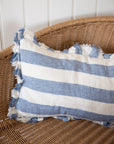 Linen Ruffle Cushion Cover / Blue Wide Stripe / 50 x 30 cm