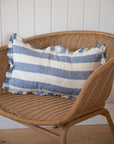 Linen Ruffle Cushion Cover / Blue Wide Stripe / 50 x 30 cm
