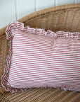 Cotton Ruffle Cushion Cover /Burgundy Stripe / 50 x 30 cm