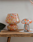 Large Glass Mushroom Lamp / Red and Yellow Dot