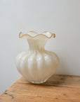 Round Ribbed Glass Vase / Cream