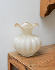 Round Ribbed Glass Vase / Cream