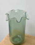 Tall Ruffle Glass Vase / Green
