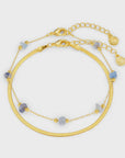 Semi-Precious Sodalite Gemstone & Snake Chain Bracelet Set / 18K Gold Plated