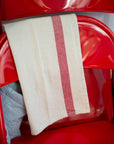 Natural Woven Tea Towel / Red Check Stripe