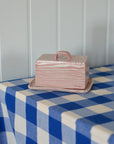 Pink Striped Butter Dish