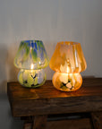 Portable LED Glass Mushroom Lamp / Mint Green and Blue