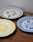 French Porcelain Scalloped Floral Lunch Plate / Yellow