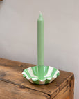 Enamel Candle Holder / Green Stripe