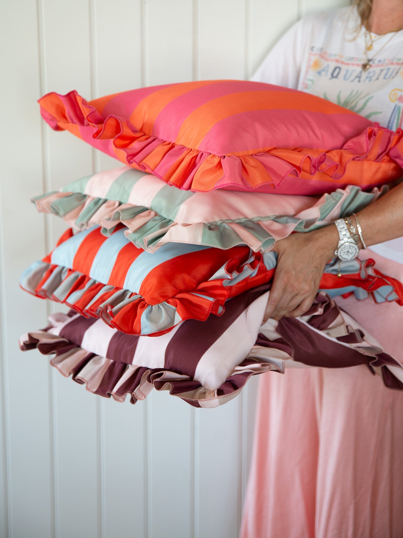 Stripe Ruffle Outdoor Cushions
