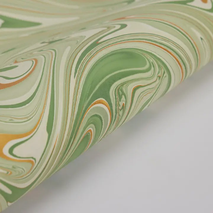 Waves Matcha - Hand Marbled Wrapping Paper