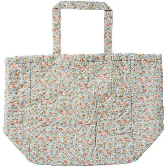 Quilted Over-Sized Bag / Light Blue &amp; Rust Flowers