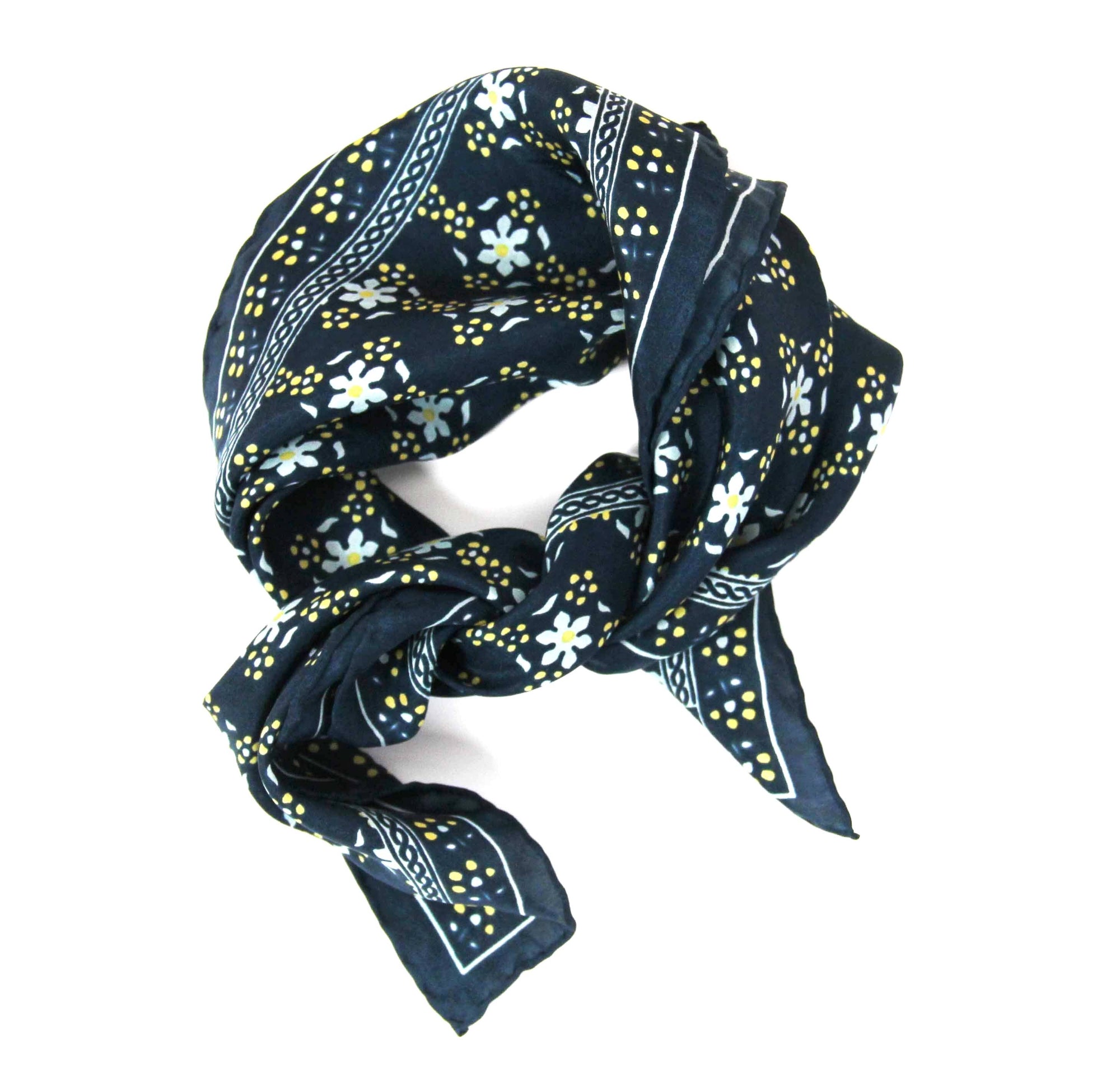 Natasha Hand Printed Mini Silk Scarf / Navy