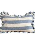 Linen Ruffle Cushion Cover / Blue Wide Stripe / 50 x 30 cm