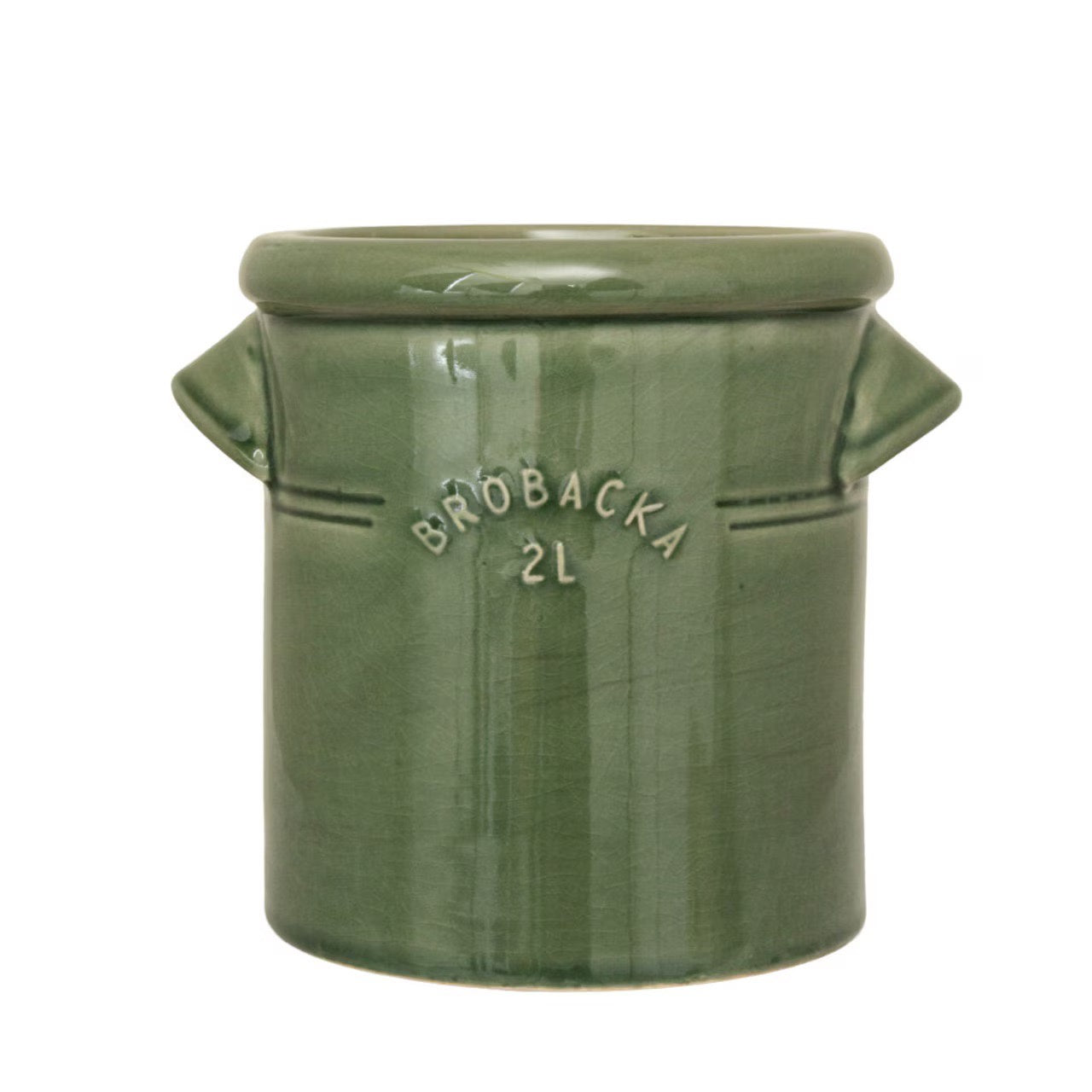 Rustic Utensil Pot with Handles / Green