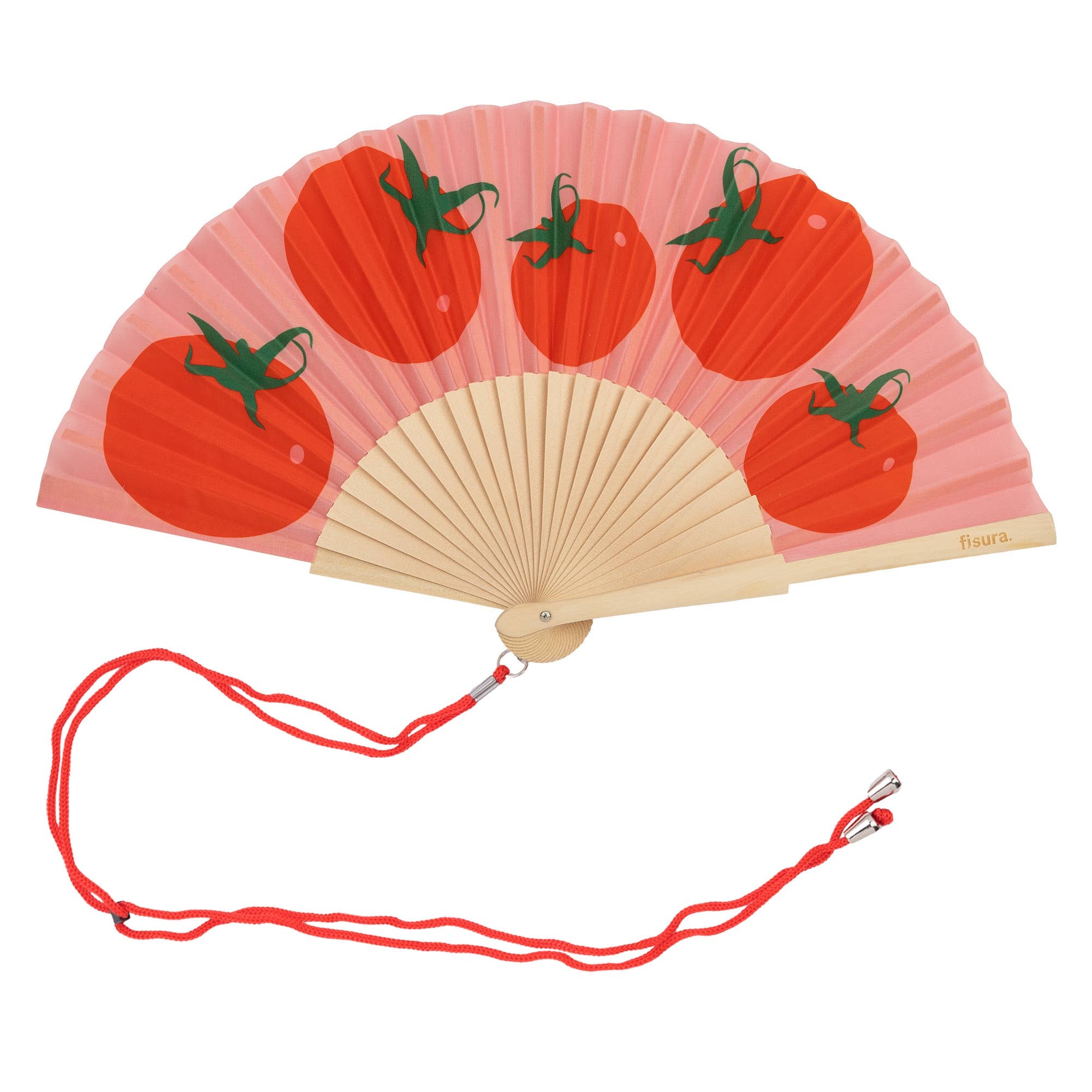 Tomato Print Wooden Hand Fan