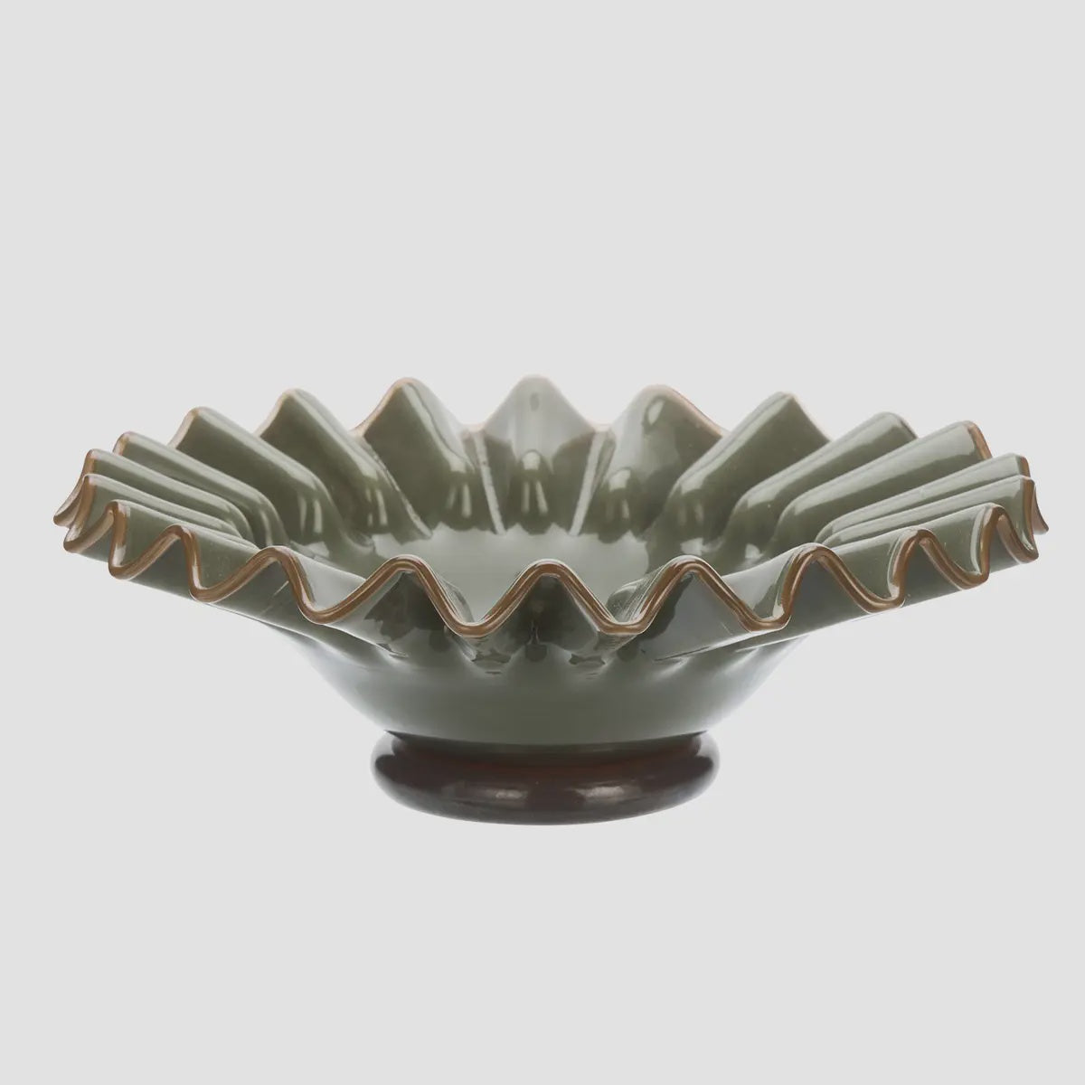 Ruffle Glass Bowl / Green and Brown