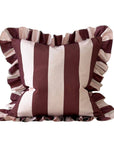 Outdoor Striped Ruffle Cushion Cover /  Burgundy & Pink / 45 x 45 cm