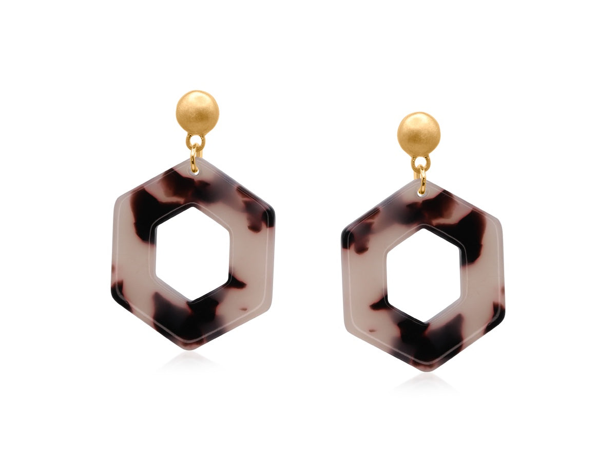 Paris Resin Geometric Earrings / Beige