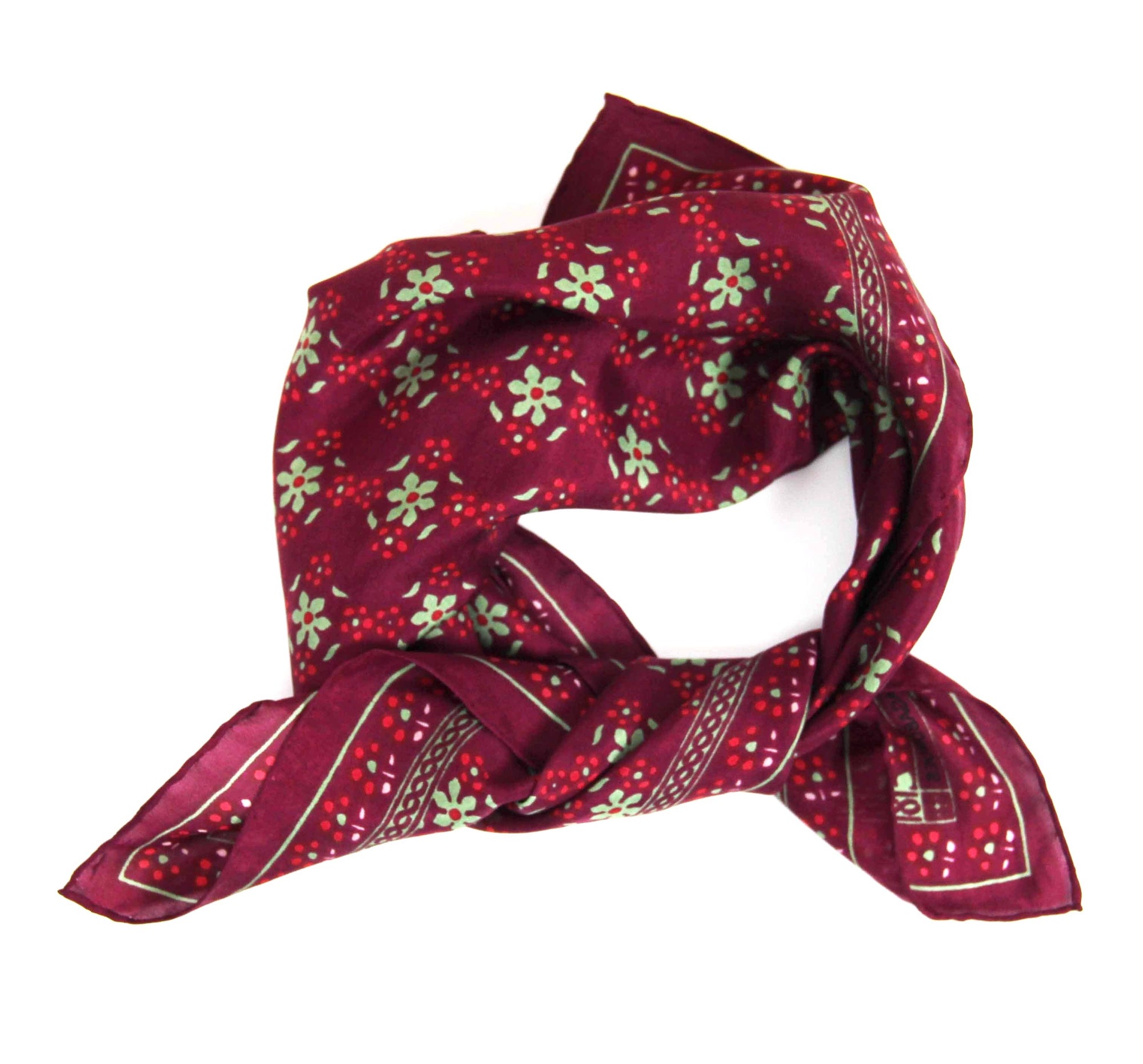 Natasha Hand Printed Mini Silk Scarf / Bordeaux