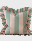 Outdoor  Striped Ruffle Cushion Cover / Green & Pink / 45 x 45 cm