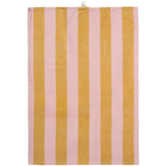 Mustard &amp; Pink Stripe Tea Towel