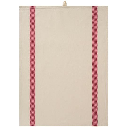 Natural Woven Tea Towel / Red Check Stripe