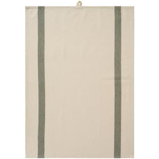 Natural Woven Tea Towel / Green Check Stripe