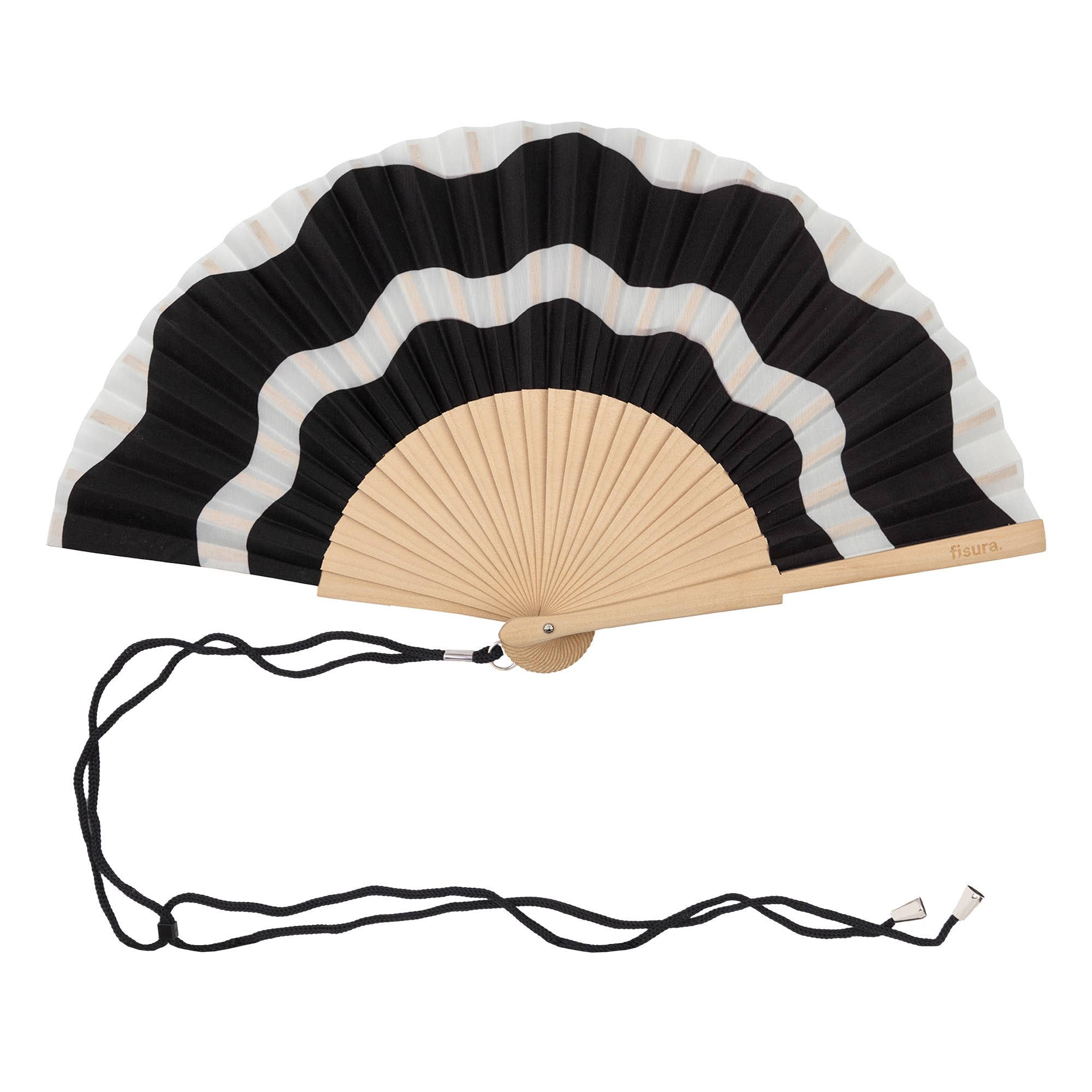 Black &amp; White Wave Print Wooden Hand Fan