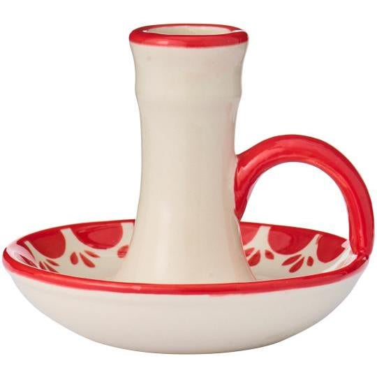 Folk Pattern Red Ceramic Candle Holder