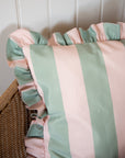 Outdoor  Striped Ruffle Cushion Cover / Green & Pink / 45 x 45 cm
