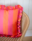 Outdoor  Striped Ruffle Cushion Cover / Pink & Orange / 45 x 45 cm