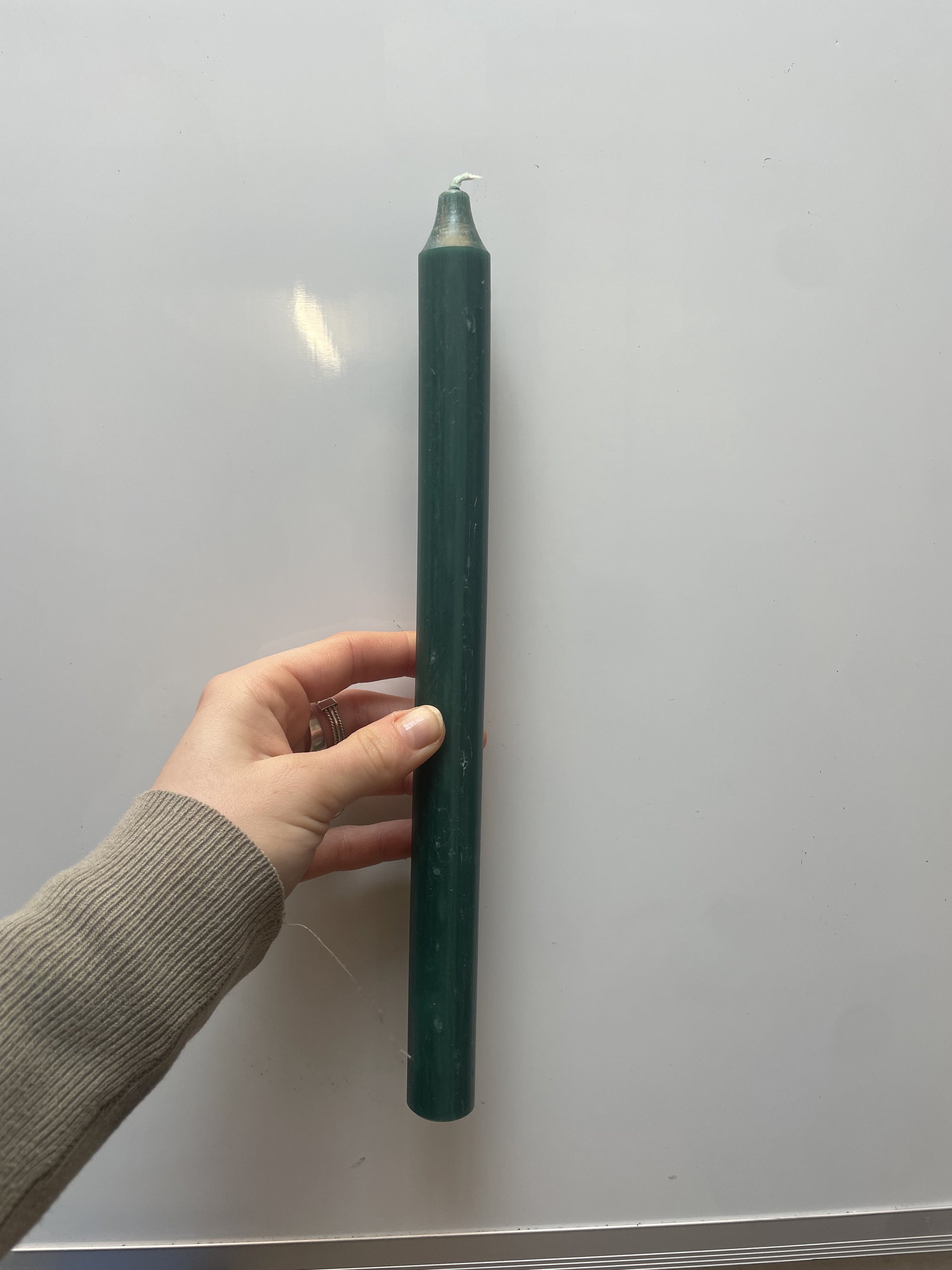 Single Tall Rustic Dinner Candle / Emerald Green