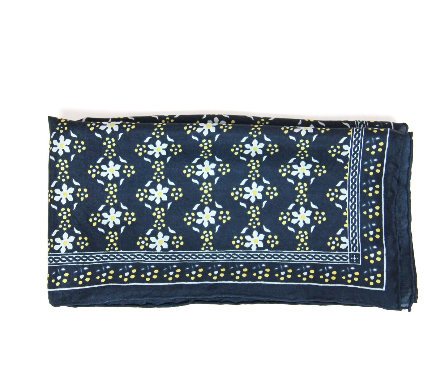 Natasha Hand Printed Mini Silk Scarf / Navy