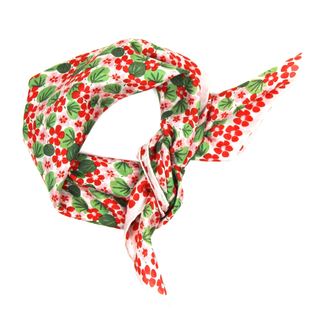 Nasturtium Hand Printed Mini Silk Scarf / Pink &amp; Orange