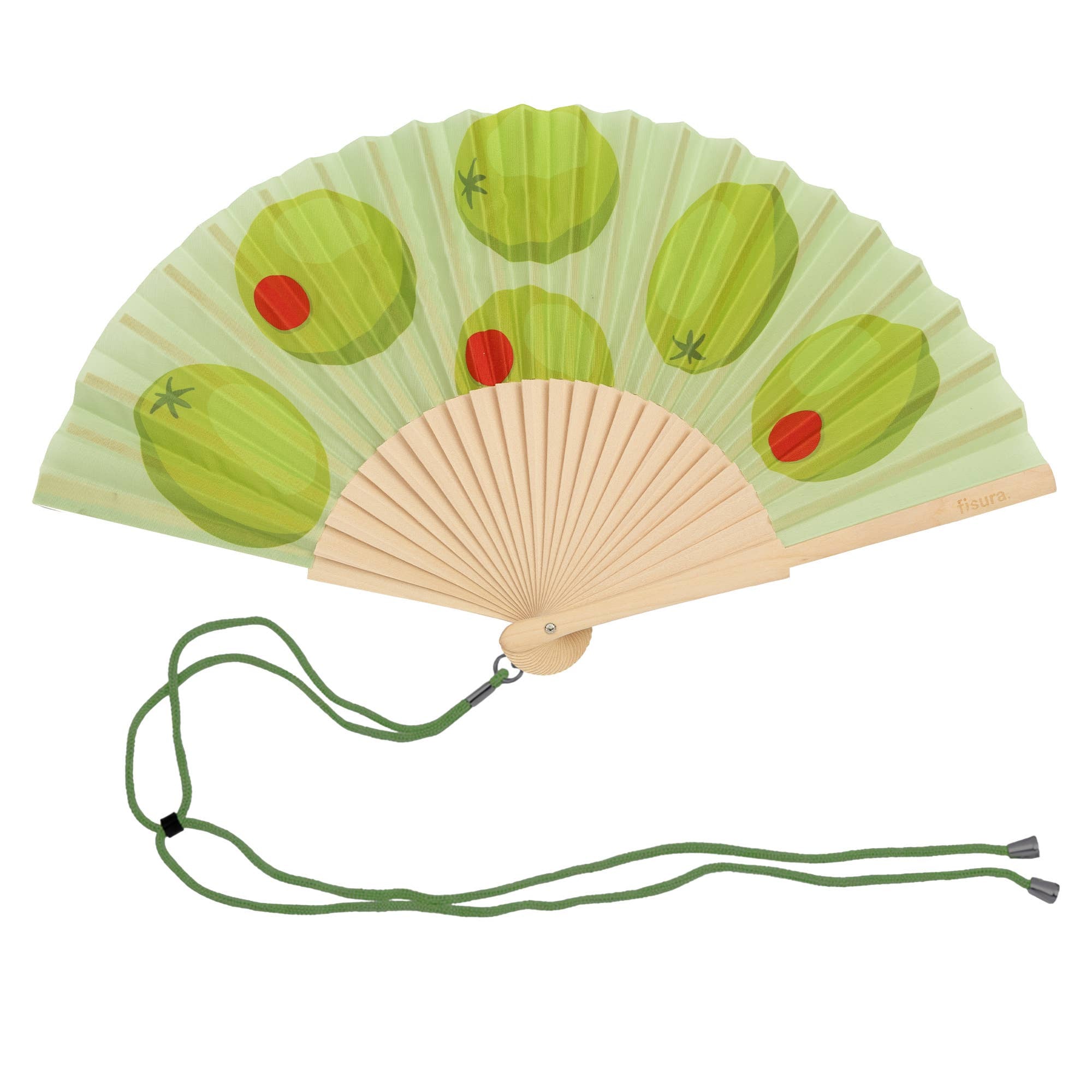 Olive Print Wooden Hand Fan