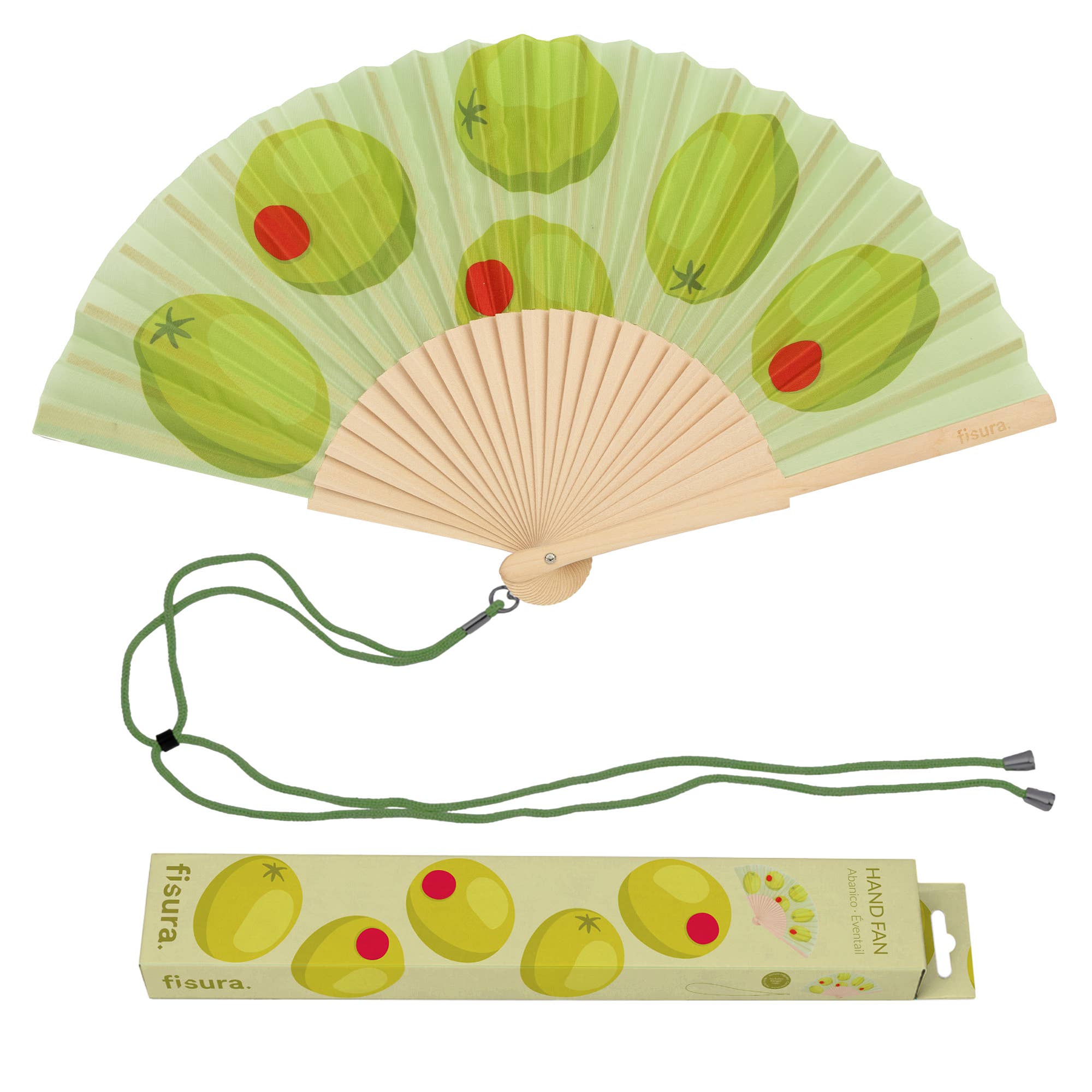 Olive Print Wooden Hand Fan