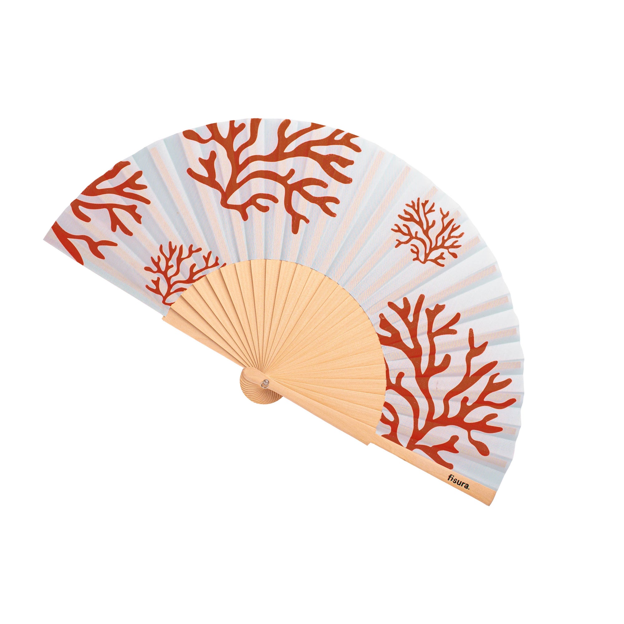Coral Print Wooden Hand Fan