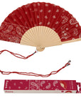 Garnet Paisley Print Wooden Hand Fan