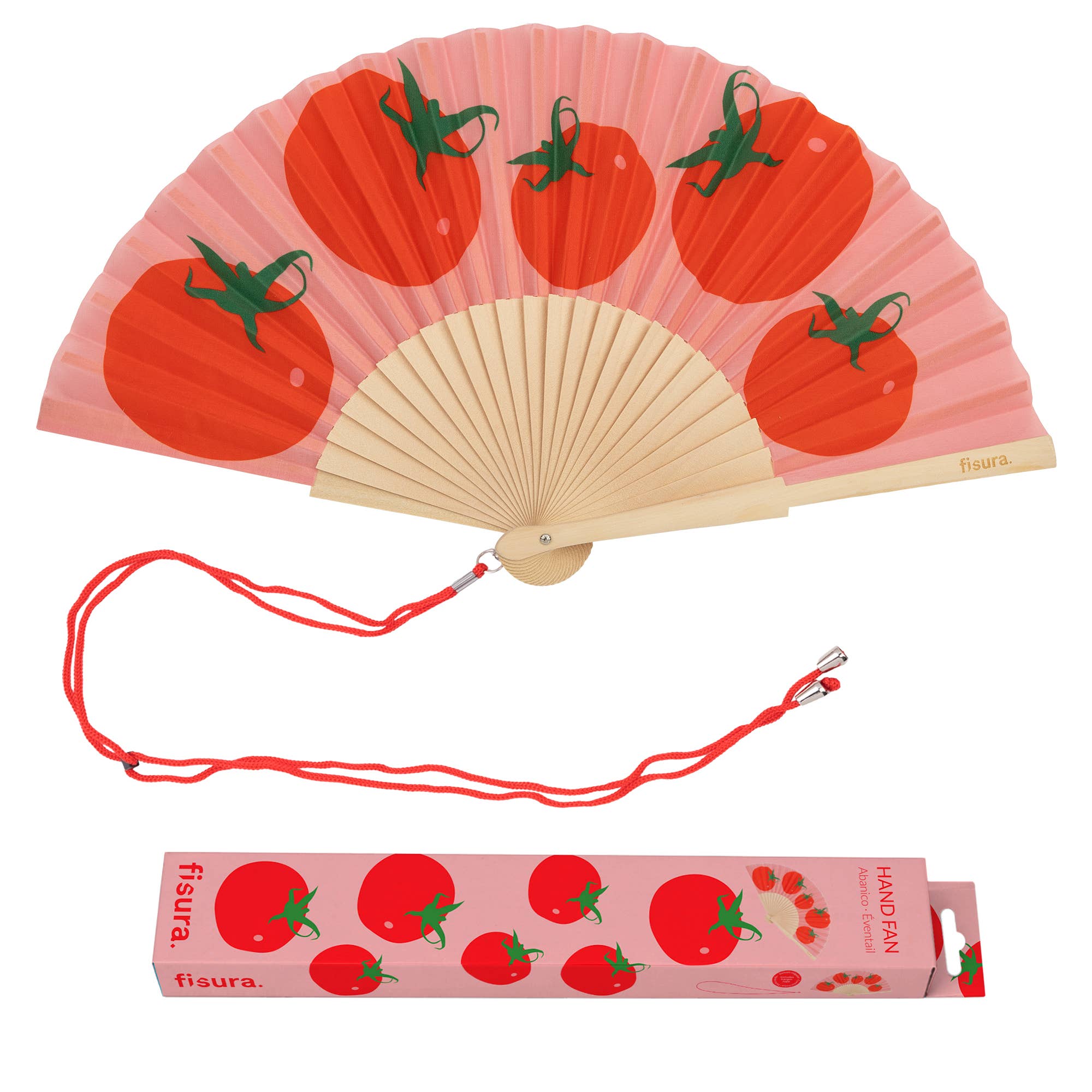 Tomato Print Wooden Hand Fan