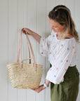 Palm Market Basket - Leather Handles  Small