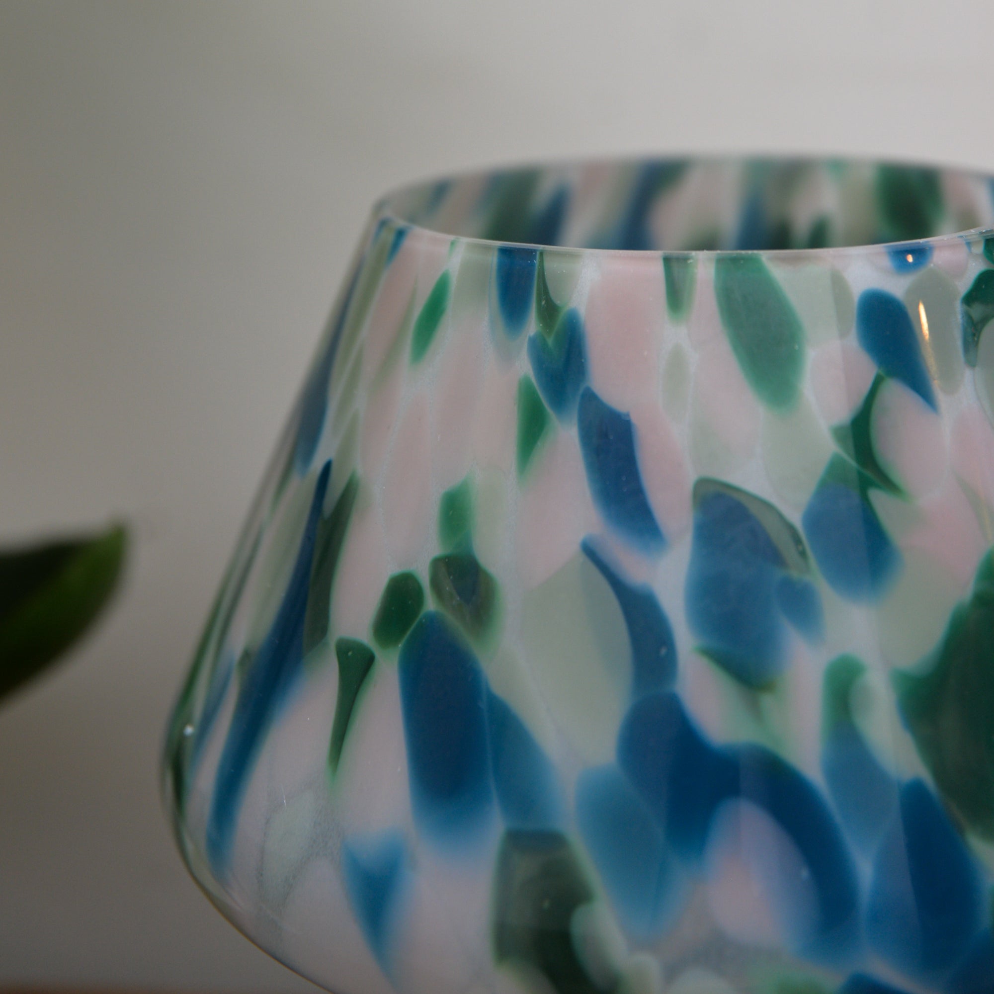 Large Glass Mushroom Lamp / Green and Blue Dot
